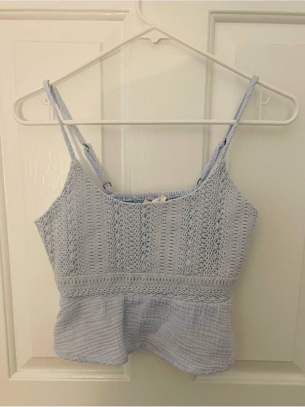 Ocean Drive Light Blue Crochet Peplum Camisole